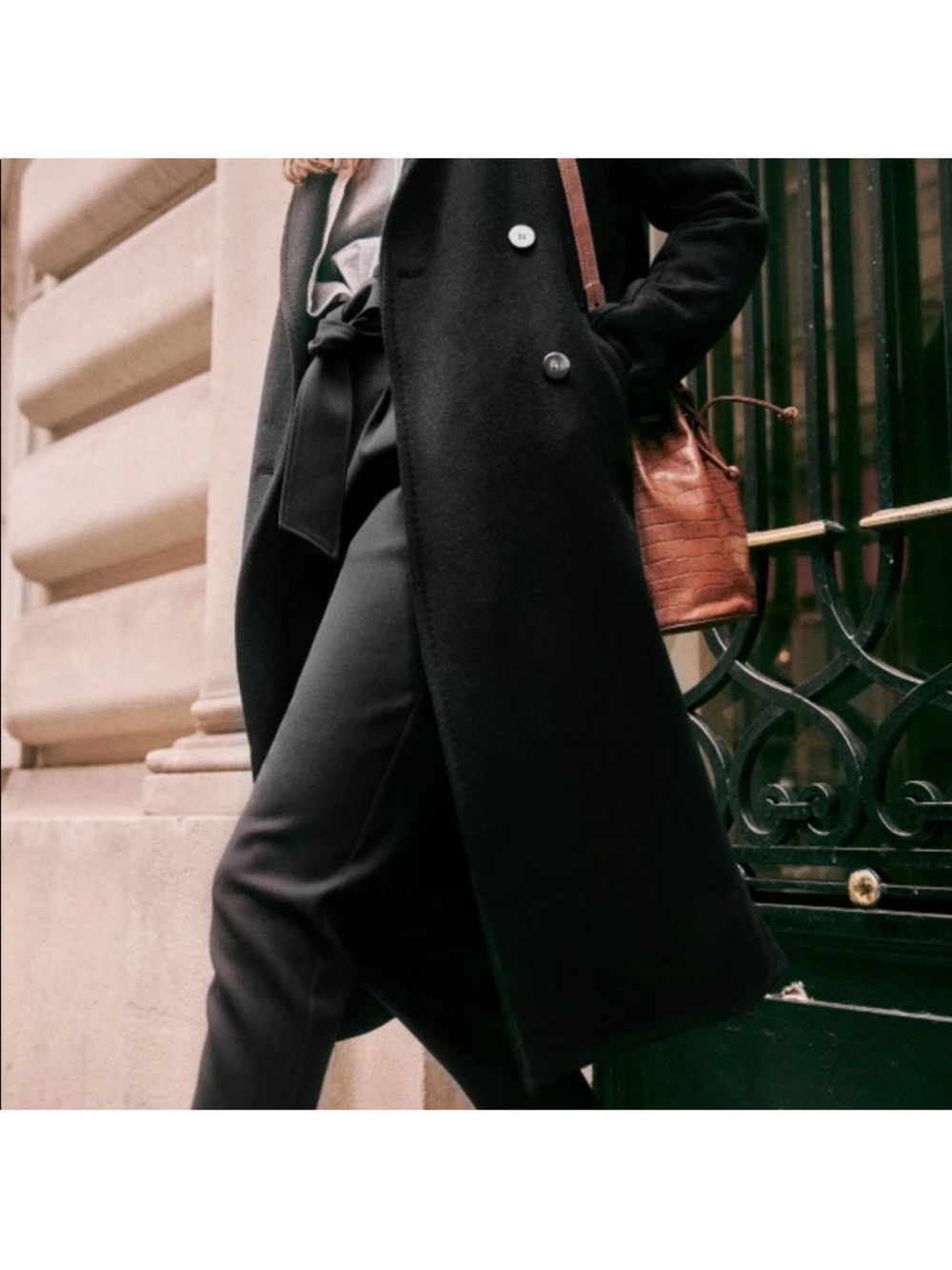 Sézane Jim coat black wool long coat boyfriend fit Size 38 US 6 - Picture 4 of 12